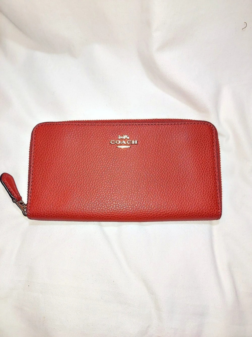 Coach F16612 Pebble Leather Accordion Zip Around Wallet Red Strawberry Gold NWT